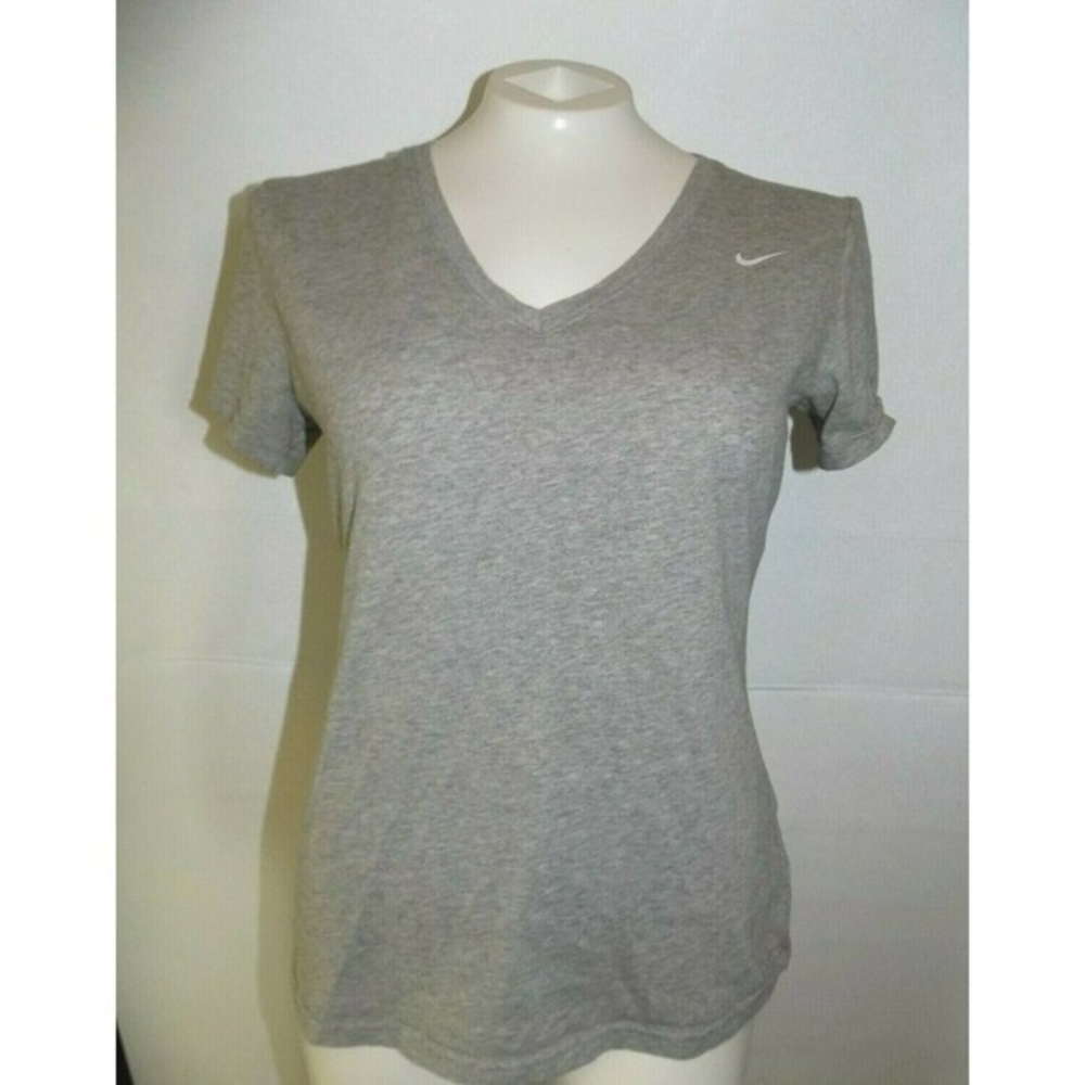 Nike Womens Dri-FIT V-Neck Slim Fit Short Sleeve T-Shirt‎ Heather Gray Size M